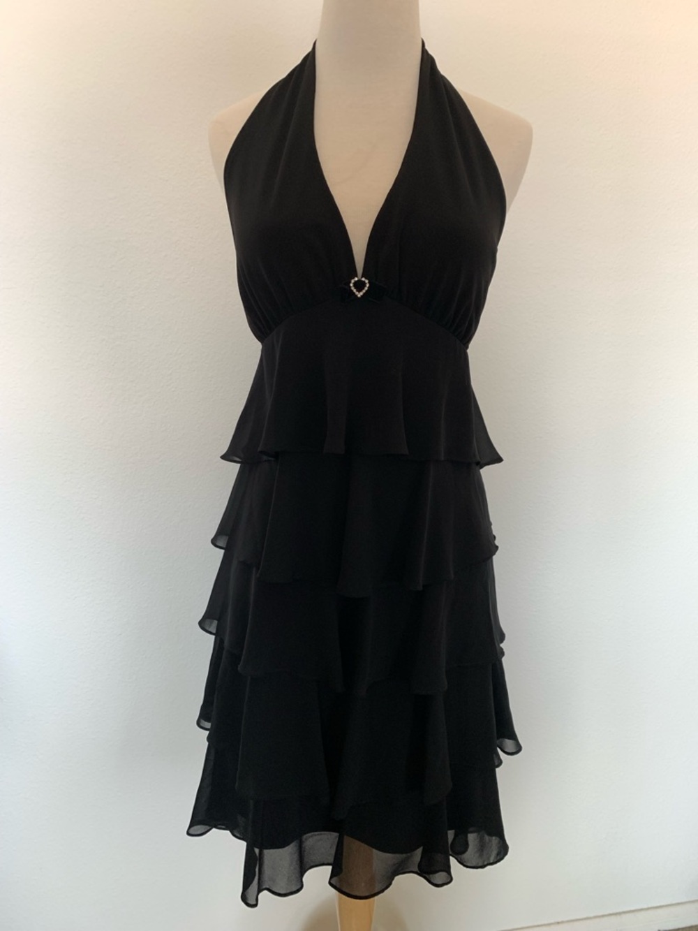 Vintage y2k black halter tiered ruffle prom cocktail dress